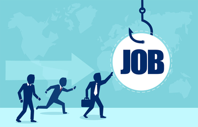 People chasing the "Job" hanging from a hook